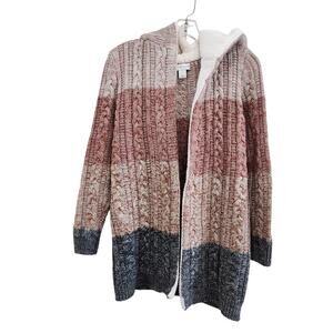 Christopher & Banks Colorblock Hooded Cable Knit Cardigan Multicolor Sz Medium